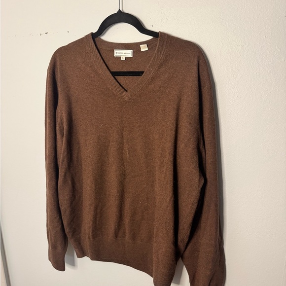 Peter Millar Cashmere Rich Brown V-Neck Sweater - Picture 2 of 4